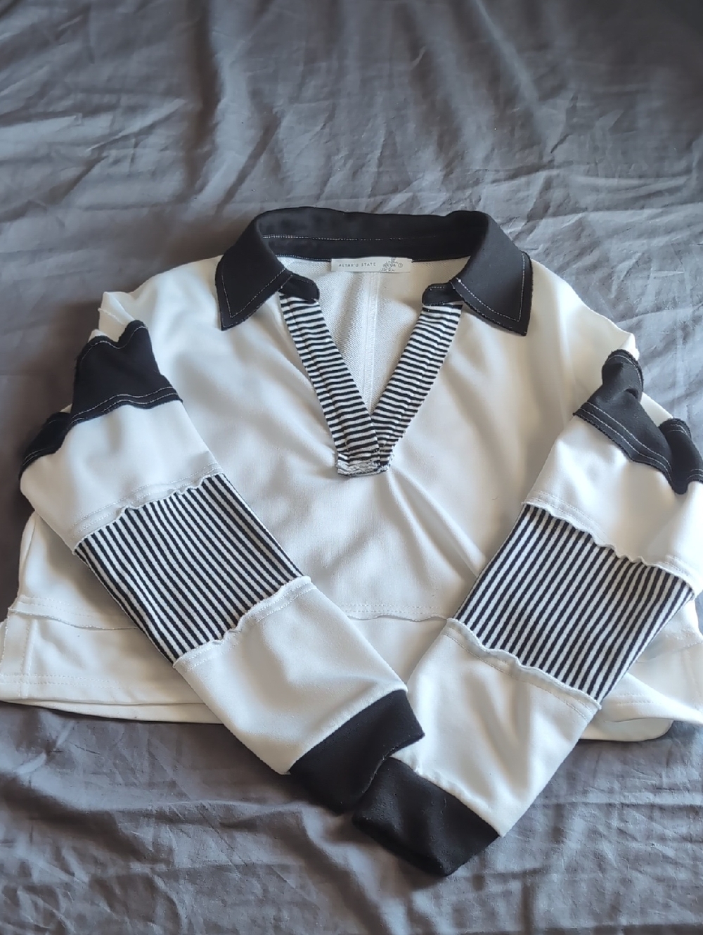 Altar'd State Black and White Striped Cropped Rugby Top